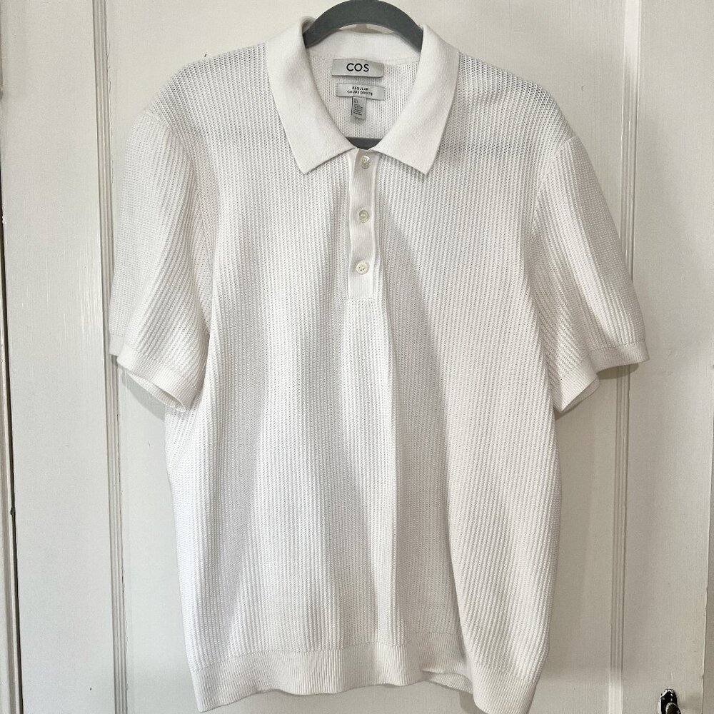 COS Textured Knitted Polo Shirt White XL - Unisex